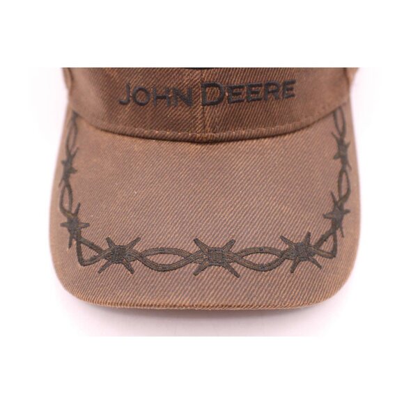 JOHN DEERE Hat Cap Baseball Trucker Embroidered Buck Logo Barbed Wire Brown - Picture 2 of 14